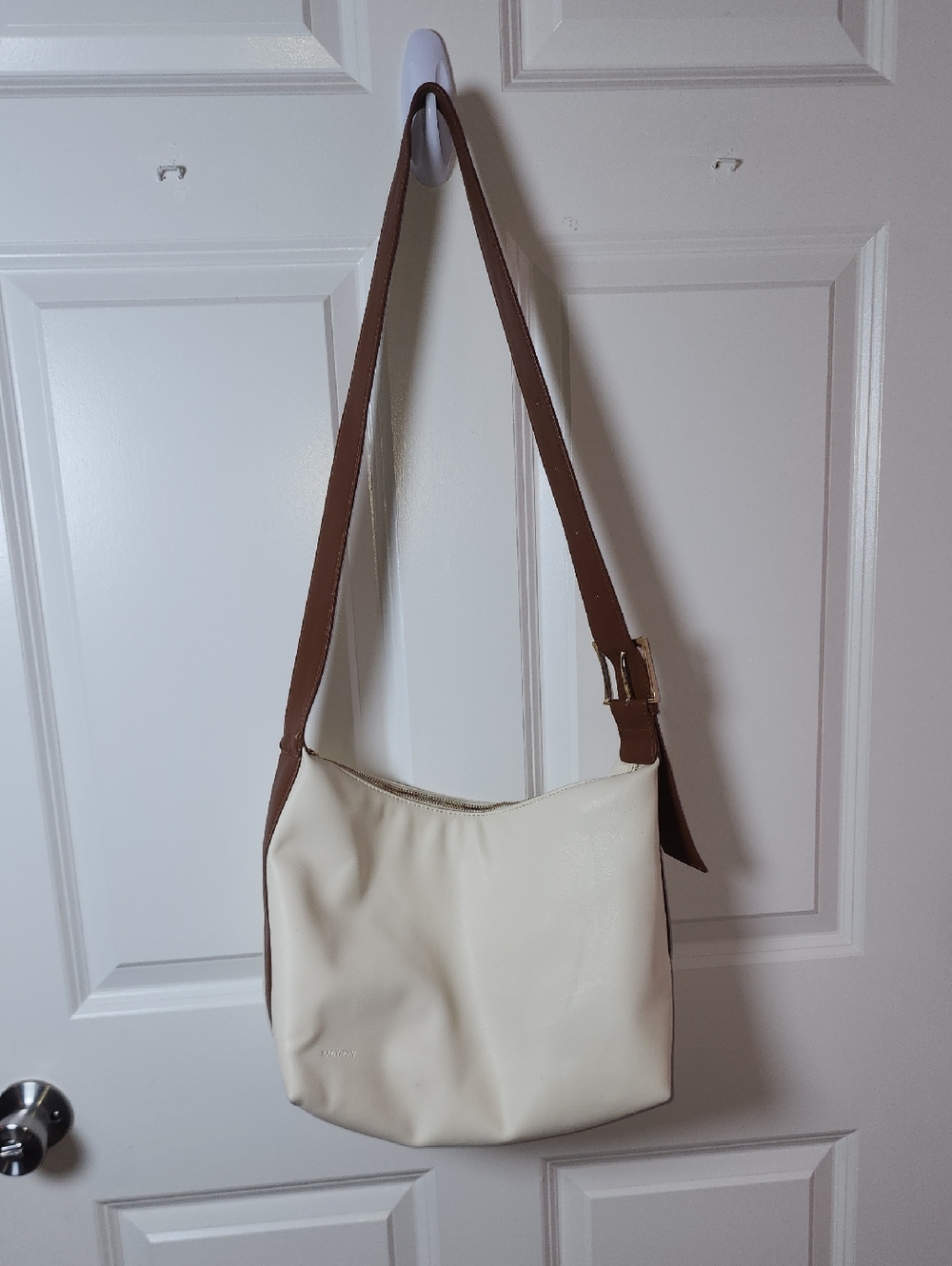 Women's Cream Shoulder Bag with Brown Adjustable Strap
